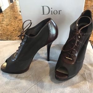 Christian Dior Brown Corset Peep-Toe Booties